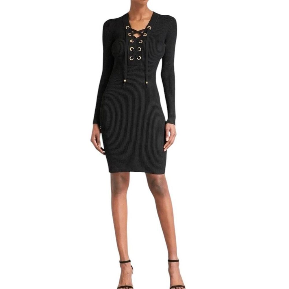 Michael Michael Kors Black lace-up ribbed dress
